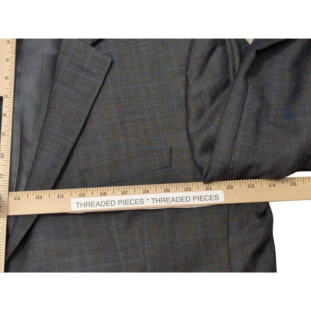 Peter Millar Blazer Mens 46T Gray Blue‎ Windowpane Wool 2 Button Business Casual